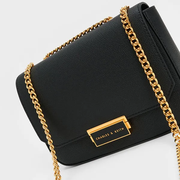 Túi Đeo Vai Nữ Charles & Keith CNK Push-Lock Chain Handle Bag CK2-80671435-7 Black Màu Đen