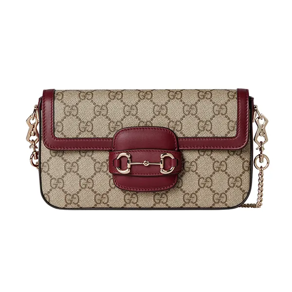 Túi Đeo Chéo Nữ Gucci Horsebit 1955 Mini Bag Beige Ankora Red Màu Be Đỏ
