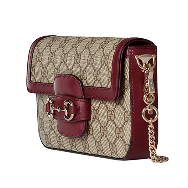 Túi Đeo Chéo Nữ Gucci Horsebit 1955 Mini Bag Beige Ankora Red Màu Be Đỏ