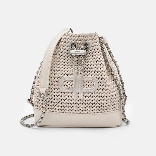 Túi Đeo Chéo Nữ Pedro Icon Raffia Mini Drawstring Bag Powder PW2-15210022 Chalk Màu Trắng Ngà