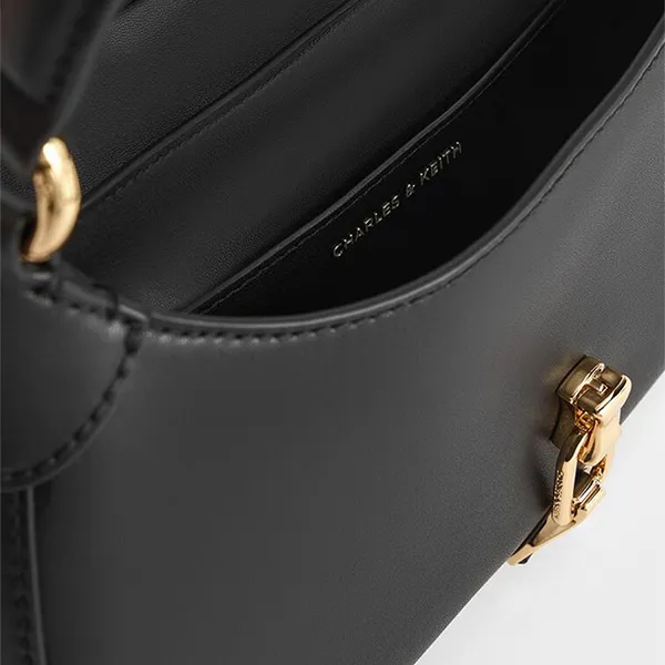 Túi Đeo Vai Nữ Charles & Keith Agatha Chain Accent Black Shoulder Bag CK2-40271444 Màu Đen