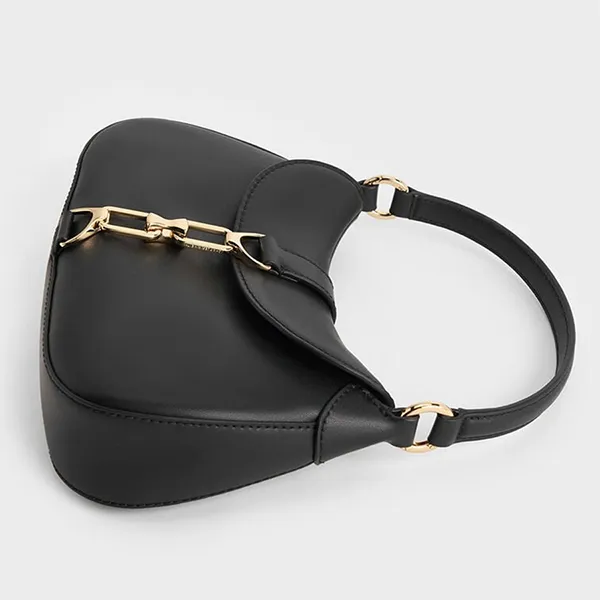 Túi Đeo Vai Nữ Charles & Keith Agatha Chain Accent Black Shoulder Bag CK2-40271444 Màu Đen