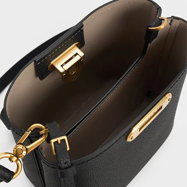 Túi Đeo Vai Nữ Charles & Keith Alcott Rectangular Bucket Bag Black CK2-10782094_BLACK Màu Đen