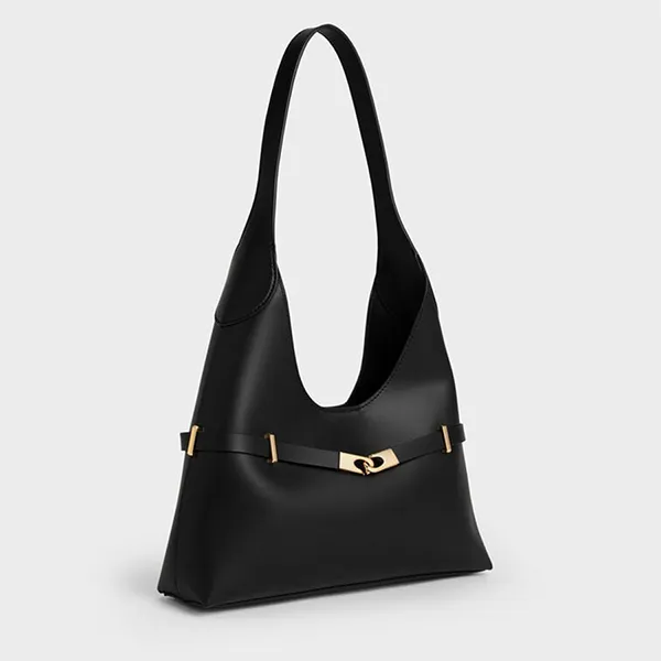 Túi Đeo Vai Nữ Charles & Keith Arlet Metallic Accent Belted Hobo Shoulder Bag CK2-40271621 Màu Đen