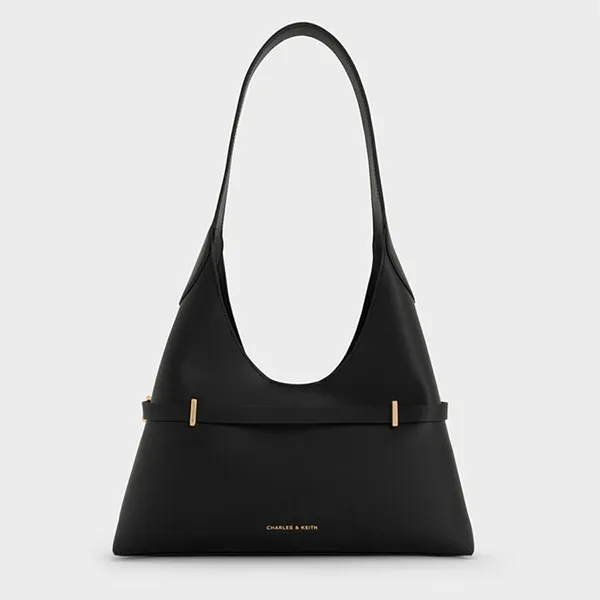 Túi Đeo Vai Nữ Charles & Keith Arlet Metallic Accent Belted Hobo Shoulder Bag CK2-40271621 Màu Đen