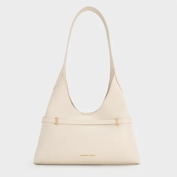 Túi Đeo Vai Nữ Charles & Keith Arlet Metallic Accent Belted Hobo Shoulder Bag CK2-40271621 Màu Kem