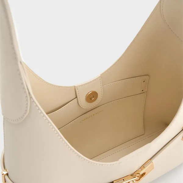 Túi Đeo Vai Nữ Charles & Keith Arlet Metallic Accent Belted Hobo Shoulder Bag CK2-40271621 Màu Kem