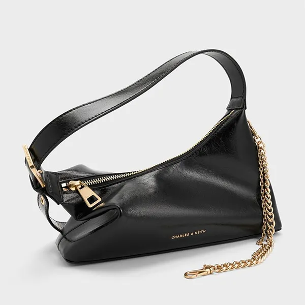 Túi Đeo Vai Nữ Charles & Keith Atwood Chain Embellished Black Shoulder Bag CK2-40782472 Màu Đen