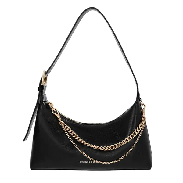 Túi Đeo Vai Nữ Charles & Keith Atwood Chain Embellished Black Shoulder Bag CK2-40782472 Màu Đen