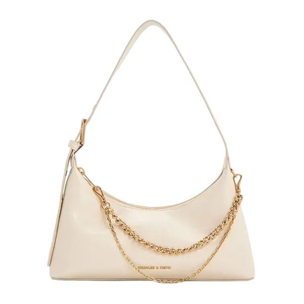 Túi Đeo Vai Nữ Charles & Keith Atwood Chain Embellished Shoulder Bag CK2-40782472 Màu Kem