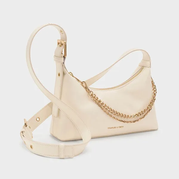 Túi Đeo Vai Nữ Charles & Keith Atwood Chain Embellished Shoulder Bag CK2-40782472 Màu Kem