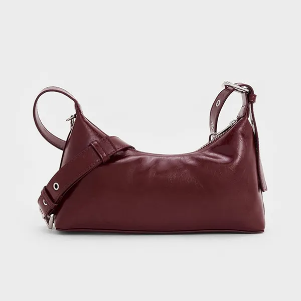 Túi Đeo Vai Nữ Charles & Keith Atwood Crinkle Effect Chain Embellished CK2-40782472 Màu Đỏ Burgundy