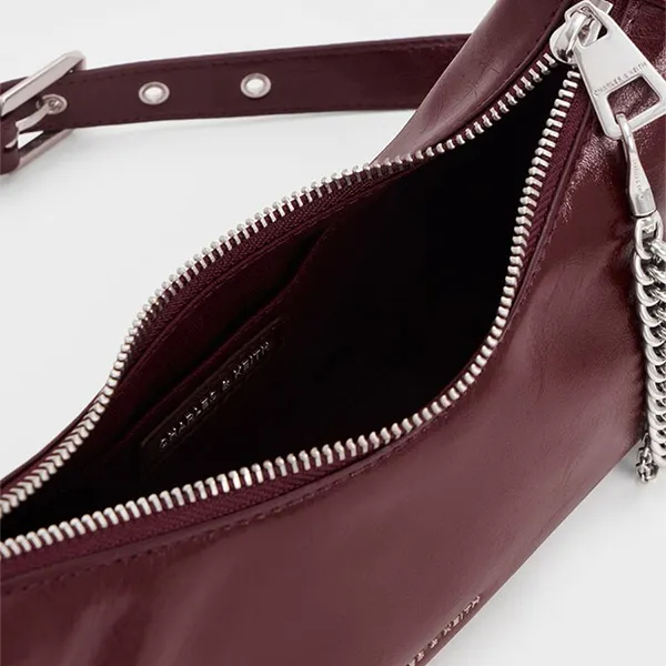 Túi Đeo Vai Nữ Charles & Keith Atwood Crinkle Effect Chain Embellished CK2-40782472 Màu Đỏ Burgundy
