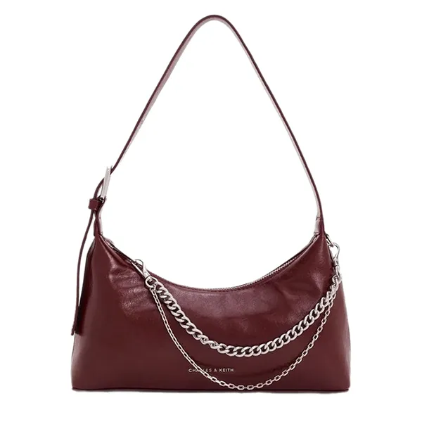 Túi Đeo Vai Nữ Charles & Keith Atwood Crinkle Effect Chain Embellished CK2-40782472 Màu Đỏ Burgundy