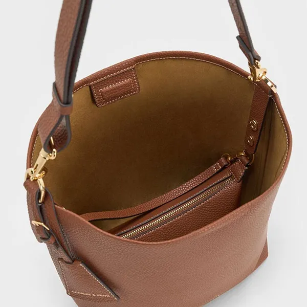 Túi Đeo Vai Nữ Charles & Keith Beryl Bucket Trapezoid Shoulder Bag Chocolate CK2-10151504_CHOCO Màu Nâu Chocolate
