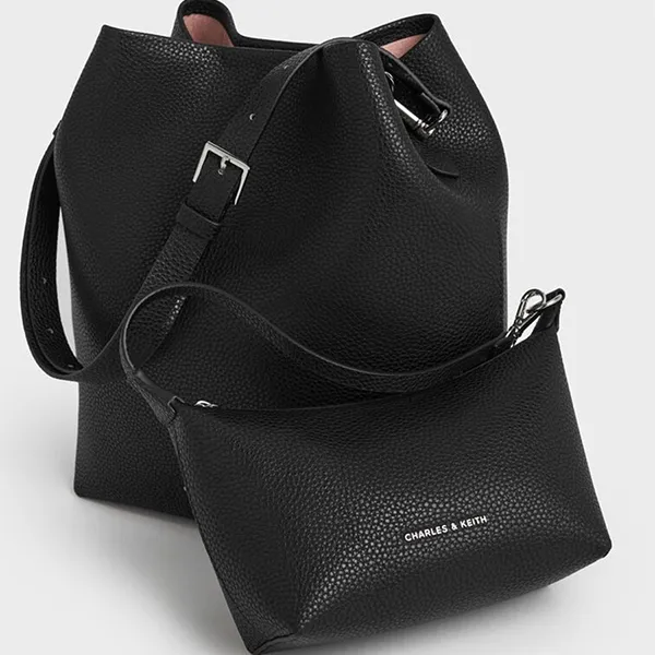 Túi Đeo Vai Nữ Charles & Keith Beryl Bucket Trapezoid Shoulder Bag Noir CK2-10151504_NOIR Màu Đen