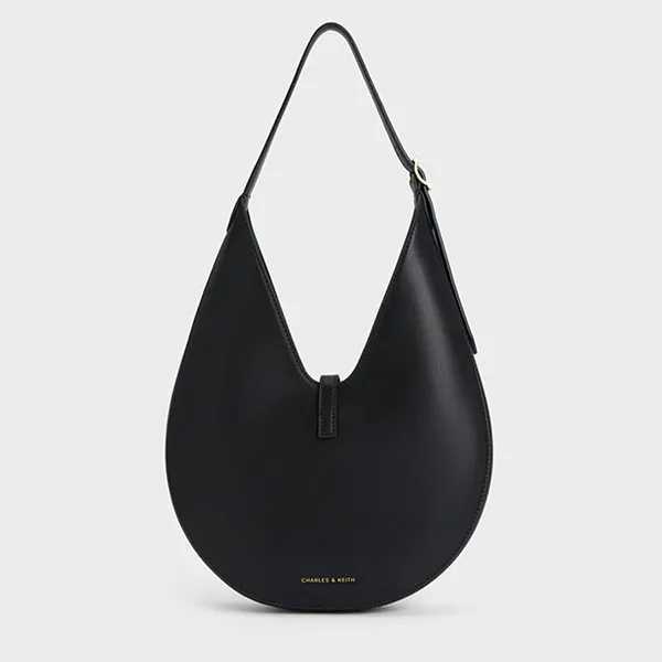 Túi Đeo Vai Nữ Charles & Keith Cesia Metallic Accent Hobo Black Shoulder Bag CK2-40271683 Màu Đen