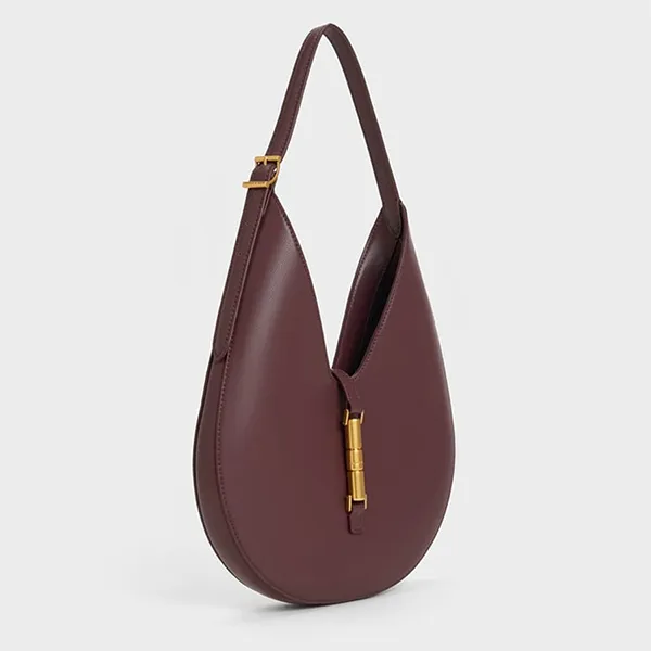 Túi Đeo Vai Nữ Charles & Keith Cesia Metallic Accent Hobo Wineberry Red Shoulder Bag CK2-40271683 Màu Đỏ Rượu