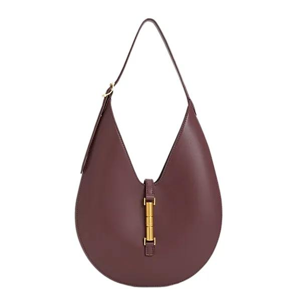 Túi Đeo Vai Nữ Charles & Keith Cesia Metallic Accent Hobo Wineberry Red Shoulder Bag CK2-40271683 Màu Đỏ Rượu