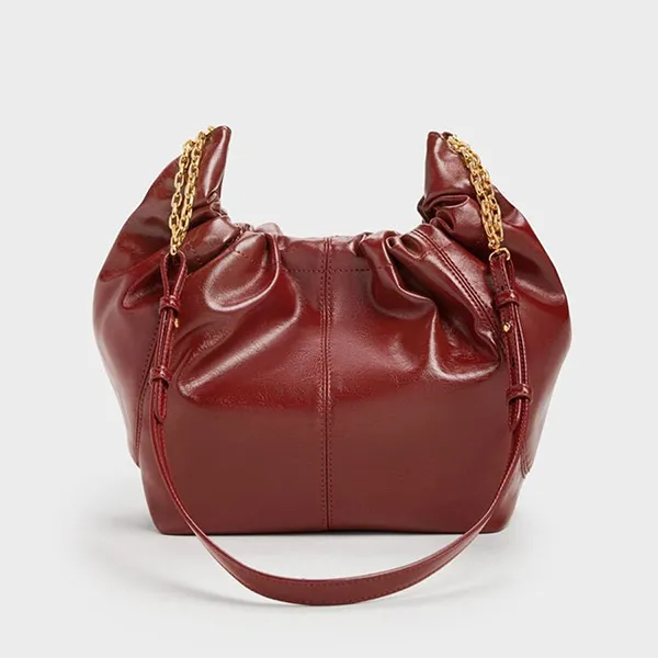 Túi Đeo Vai Nữ Charles & Keith Ciara Ruched Shoulder Bag Ciara Ruched CK2-40151610 Màu Đỏ Burgundy