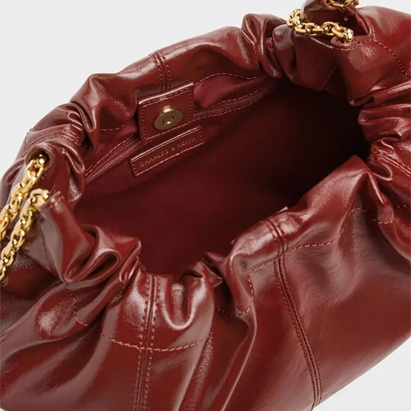 Túi Đeo Vai Nữ Charles & Keith Ciara Ruched Shoulder Bag Ciara Ruched CK2-40151610 Màu Đỏ Burgundy
