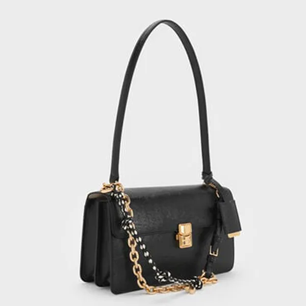 Túi Đeo Vai Nữ Charles & Keith CNK Acelynn Rope-Chain Shoulder Bag - Black CK2-20701632 Màu Đen