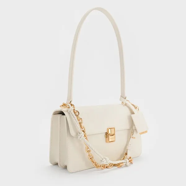 Túi Đeo Vai Nữ Charles & Keith CNK Acelynn Rope-Chain Shoulder Bag - Cream CK2-20701632 Màu Kem