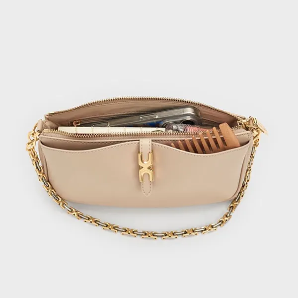 Túi Đeo Vai Nữ Charles & Keith CNK Adalyn Chain Shoulder Bag - Dusted Oat CK2-20782753_DU.OAT Màu Be