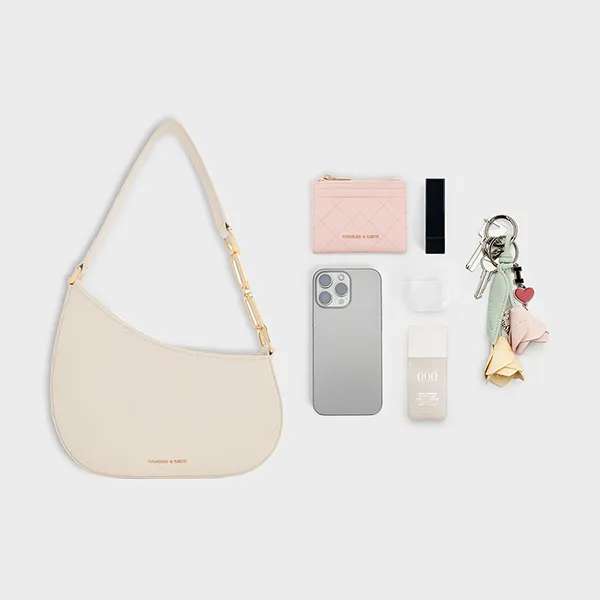 Túi Đeo Vai Nữ Charles & Keith CNK Agatha Chain-Accent Shoulder Bag - Cream CK2-20160188 Màu Trắng Kem
