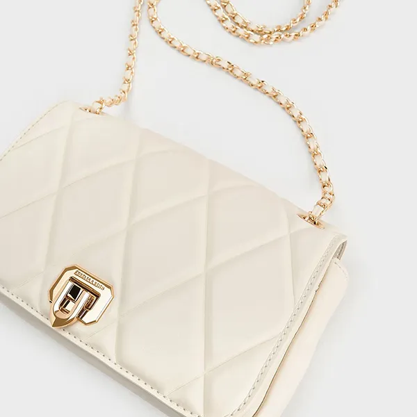 Túi Đeo Vai Nữ Charles & Keith CNK Arwen Diamond-Quilt Braided-Strap Shoulder Bag - Cream CK2-20671747 Màu Trắng Kem
