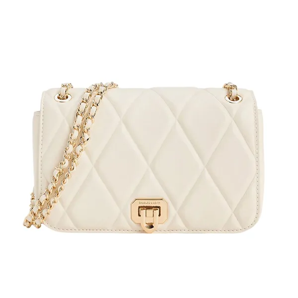 Túi Đeo Vai Nữ Charles & Keith CNK Arwen Diamond-Quilt Braided-Strap Shoulder Bag - Cream CK2-20671747 Màu Trắng Kem