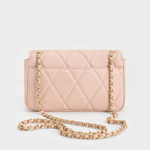 Túi Đeo Vai Nữ Charles & Keith CNK Arwen Diamond-Quilt Braided-Strap Shoulder Bag - Light Pink CK2-20671747 Màu Hồng