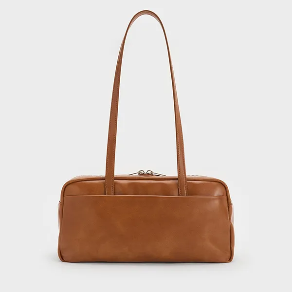 Túi Đeo Vai Nữ Charles & Keith CNK Atwood Chain Elongated Shoulder Bag - Distressed Tan CK2-20671897 Màu Nâu