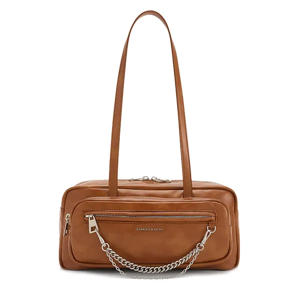 Túi Đeo Vai Nữ Charles & Keith CNK Atwood Chain Elongated Shoulder Bag - Distressed Tan CK2-20671897 Màu Nâu
