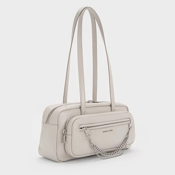 Túi Đeo Vai Nữ Charles & Keith CNK Atwood Chain Elongated Shoulder Bag - Shell Grey CK2-20671897 Màu Xám