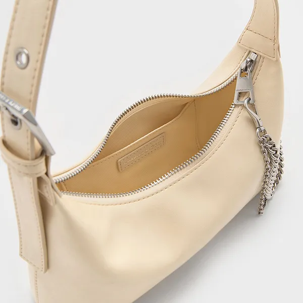 Túi Đeo Vai Nữ Charles & Keith CNK Atwood Chain-Embellished - Butter Yellow CK2-40782472 Màu Be Kem