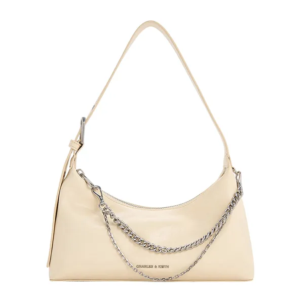 Túi Đeo Vai Nữ Charles & Keith CNK Atwood Chain-Embellished - Butter Yellow CK2-40782472 Màu Be Kem