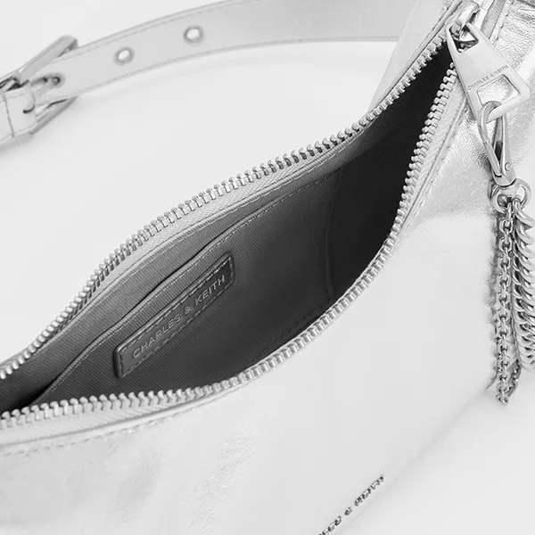 Túi Đeo Vai Nữ Charles & Keith CNK Atwood Chain-Embellished Shoulder Bag - Silver CK2-40782472 Màu Bạc