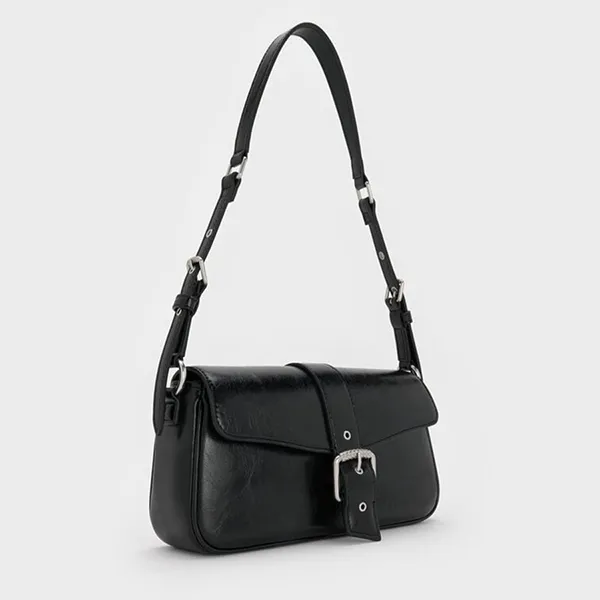 Túi Đeo Vai Nữ Charles & Keith CNK Blaise Belted Shoulder Bag - Noir CK2-20671797_NOIR Màu Đen