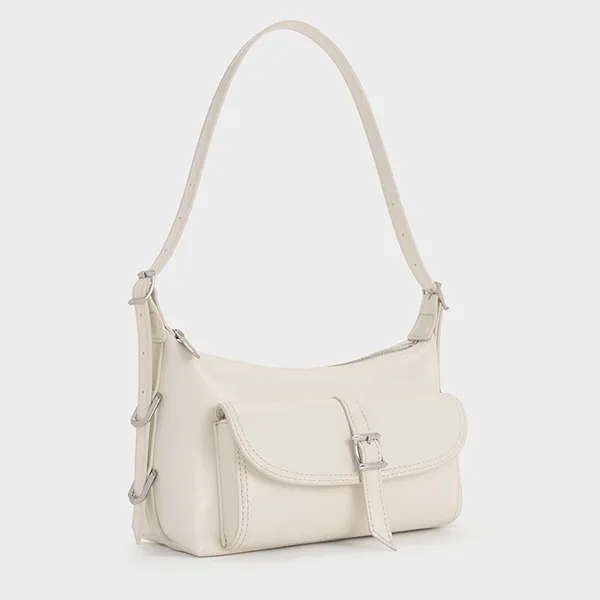 Túi Đeo Vai Nữ Charles & Keith CNK Bryna Belted Shoulder Bag - Cream CK2-20782621 Màu Kem
