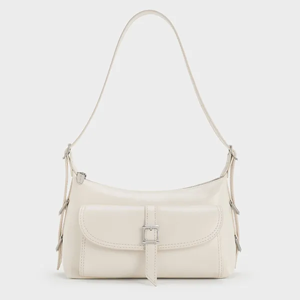 Túi Đeo Vai Nữ Charles & Keith CNK Bryna Belted Shoulder Bag - Cream CK2-20782621 Màu Kem