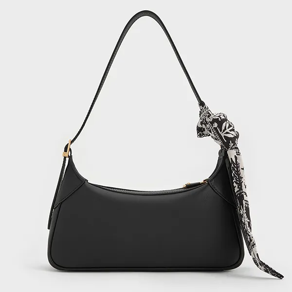 Túi Đeo Vai Nữ Charles & Keith CNK Cerese Leather Scarf-Handle Shoulder Bag - Black SL2-20671849 Màu Đen