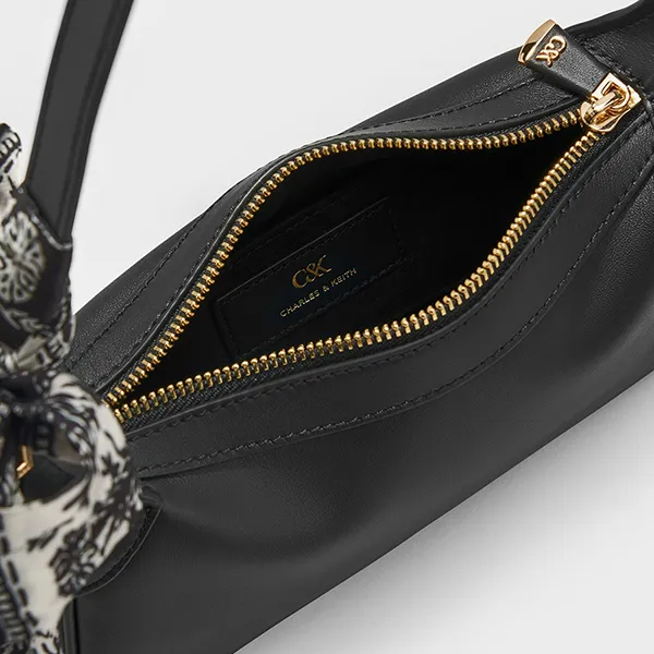 Túi Đeo Vai Nữ Charles & Keith CNK Cerese Leather Scarf-Handle Shoulder Bag - Black SL2-20671849 Màu Đen