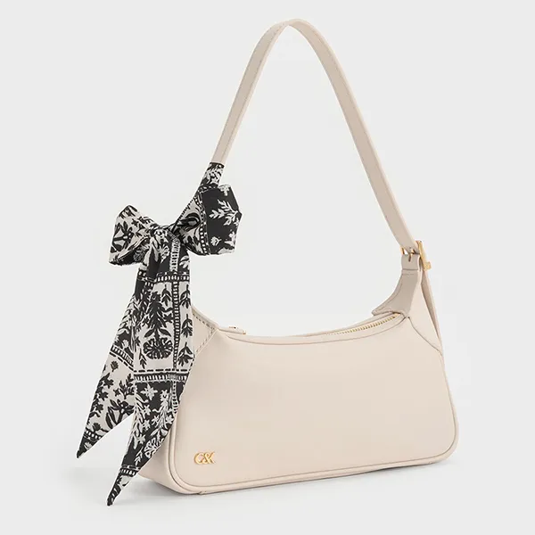 Túi Đeo Vai Nữ Charles & Keith CNK Cerese Leather Scarf-Handle Shoulder Bag - Chalk SL2-20671849 Màu Trắng Kem
