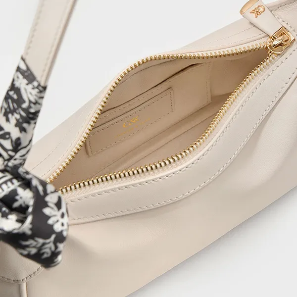 Túi Đeo Vai Nữ Charles & Keith CNK Cerese Leather Scarf-Handle Shoulder Bag - Chalk SL2-20671849 Màu Trắng Kem