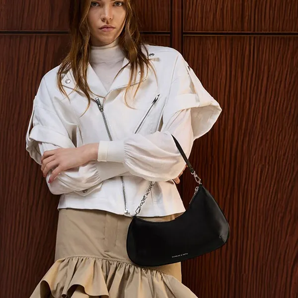 Túi Đeo Vai Nữ Charles & Keith CNK Dion Satin Chain-Handle Asymmetric Shoulder Bag - Noir CK2-20782764-1_NOIR Màu Đen