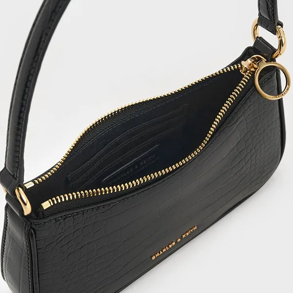 Túi Đeo Vai Nữ Charles & Keith CNK Elspeth Croc-Effect Chain-Link Shoulder Bag CK2-80151362-B Black Croco Màu Đen