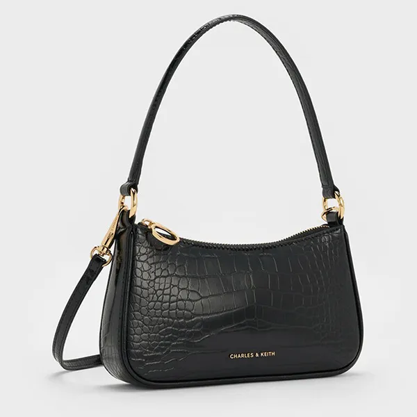 Túi Đeo Vai Nữ Charles & Keith CNK Elspeth Croc-Effect Chain-Link Shoulder Bag CK2-80151362-B Black Croco Màu Đen
