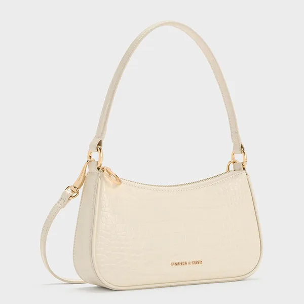 Túi Đeo Vai Nữ Charles & Keith CNK Elspeth Croc-Effect Chain-Link Shoulder Bag CK2-80151362-B Cream Croco Màu Trắng