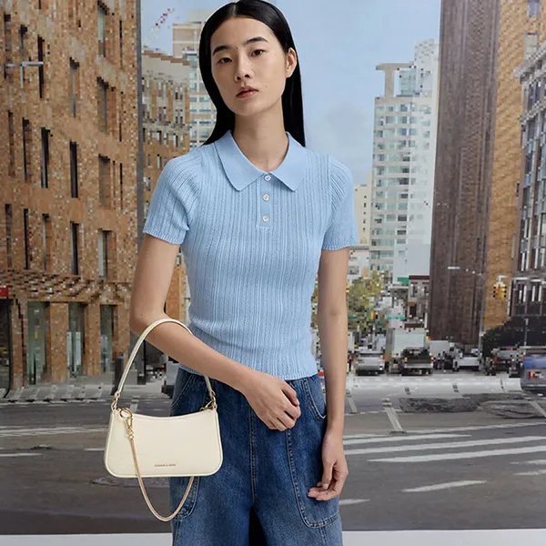 Túi Đeo Vai Nữ Charles & Keith CNK Elspeth Croc-Effect Chain-Link Shoulder Bag CK2-80151362-B Cream Croco Màu Trắng